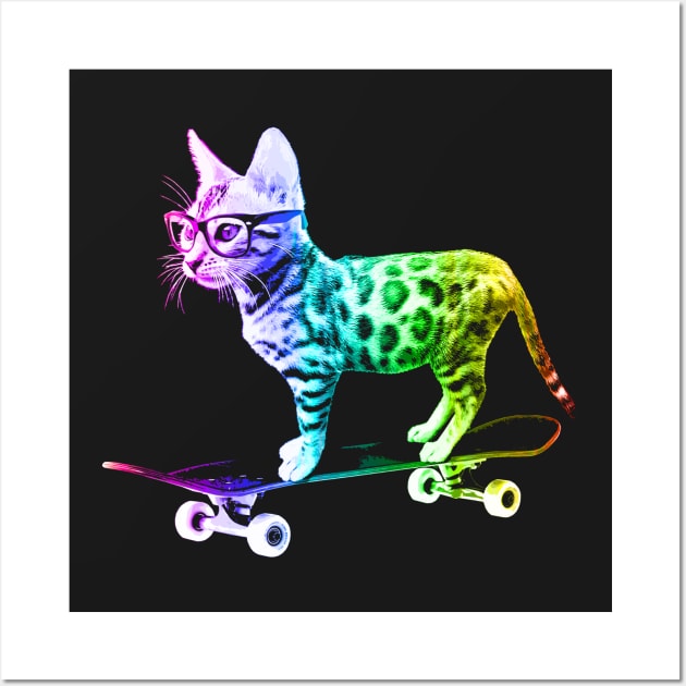 Rainbow Skateboard Cat Wall Art by robotface